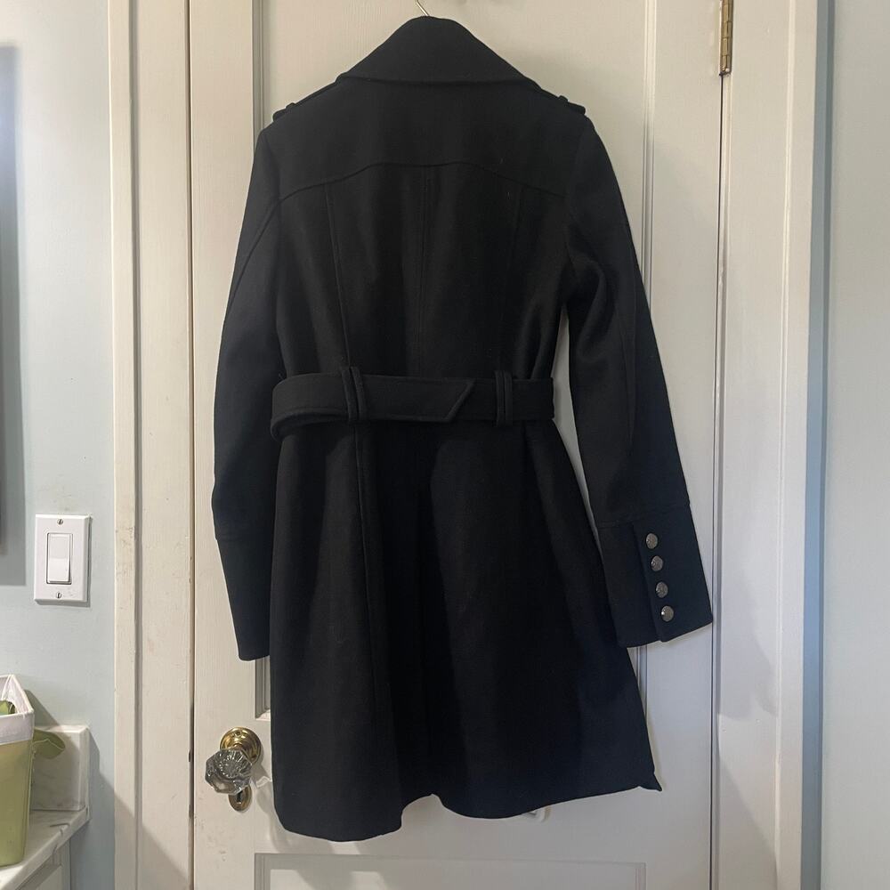 GUESS Black Wool Double Breasted Peacoat with Ruffle Size M - Picture 3 of 15
